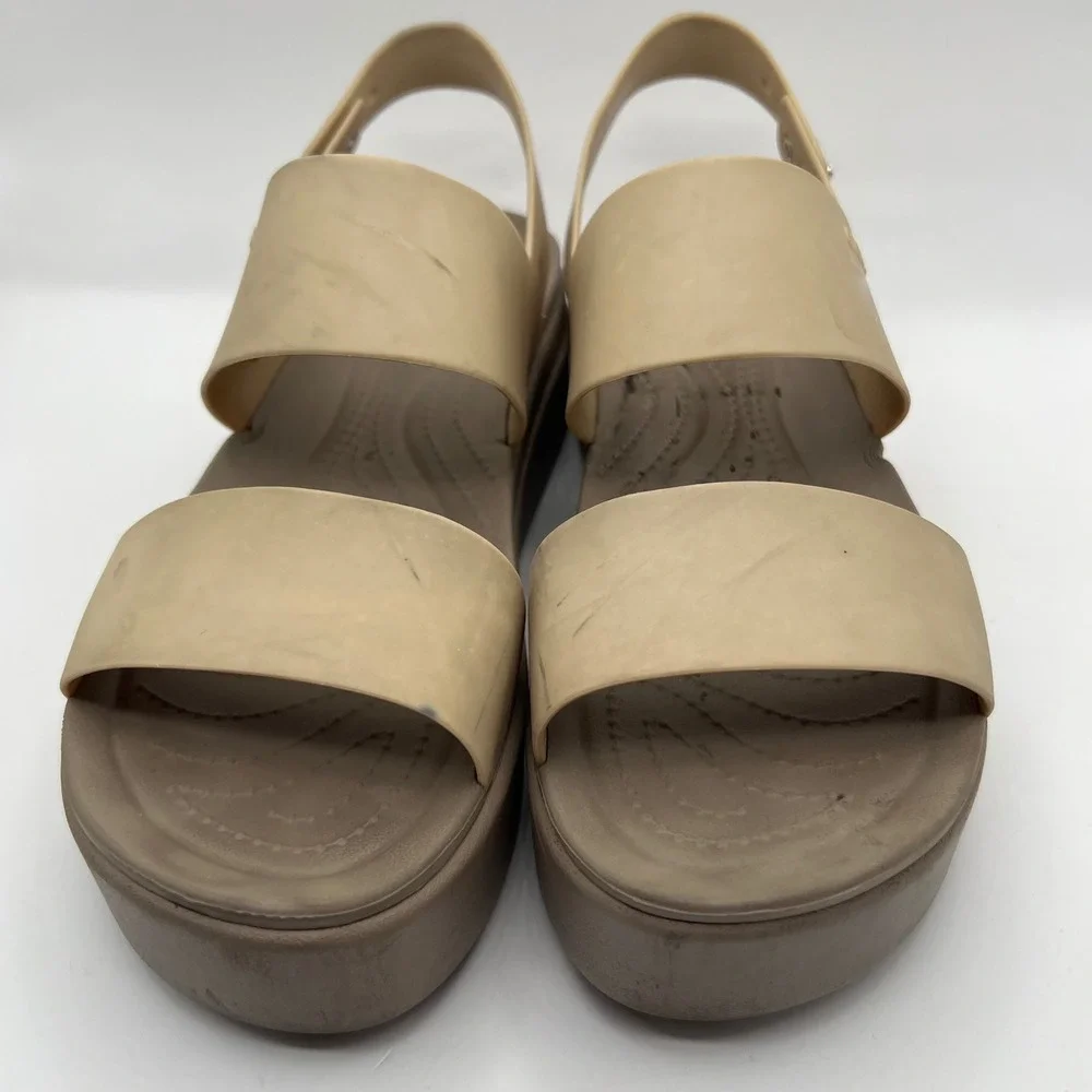 Crocs LiteRide Platform Sandals Womens 10 Tan Brown Stretch Strap Comfort Shoes